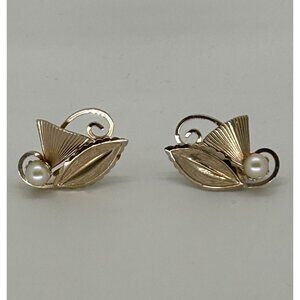 Loran Sim Vintage Faux Pearl Earrings 1/20 12k Gold Filled Screw Back 1940-1960s